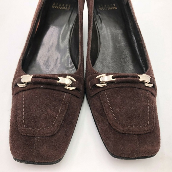 Stuart Weitzman Suede Horsebit Square Toe Pumps - Picture 6 of 8